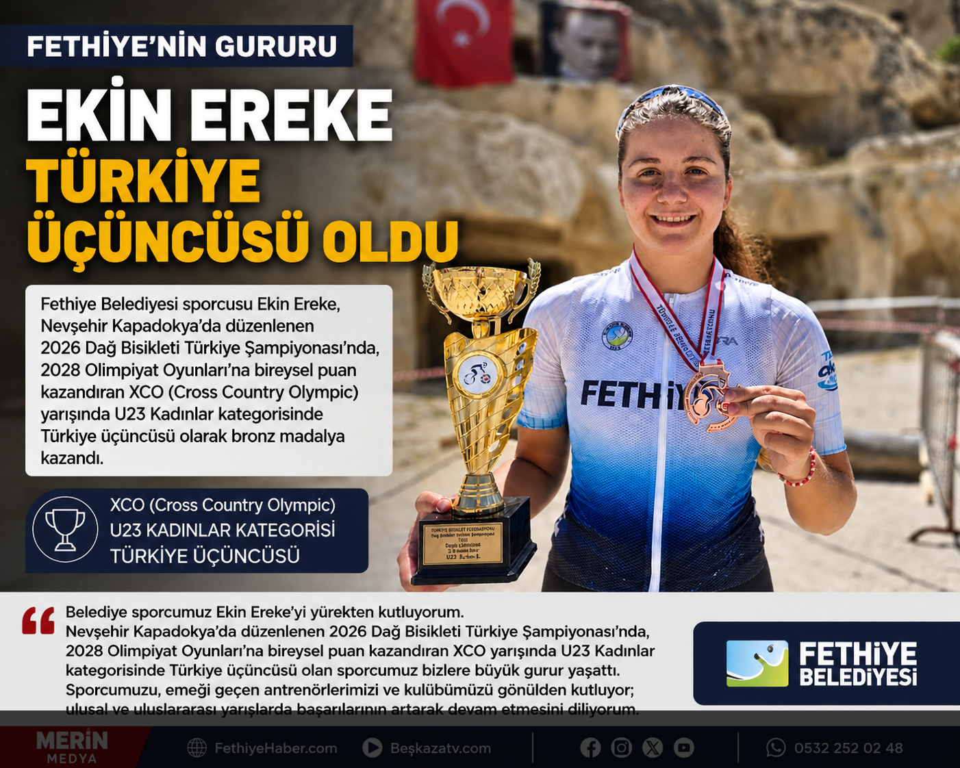 Fethiye Belediyesi Sporcusu Ekin Ereke, Kapadokya’da Türkiye Üçüncüsü Oldu